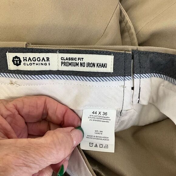 Haggar Men's Size 44x36 Premium Khaki Classic Fit No Iron Pants Trousers - Picture 13 of 15